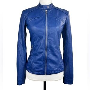 Guess Women’s Blue Faux Leather Moto Biker Jacket
